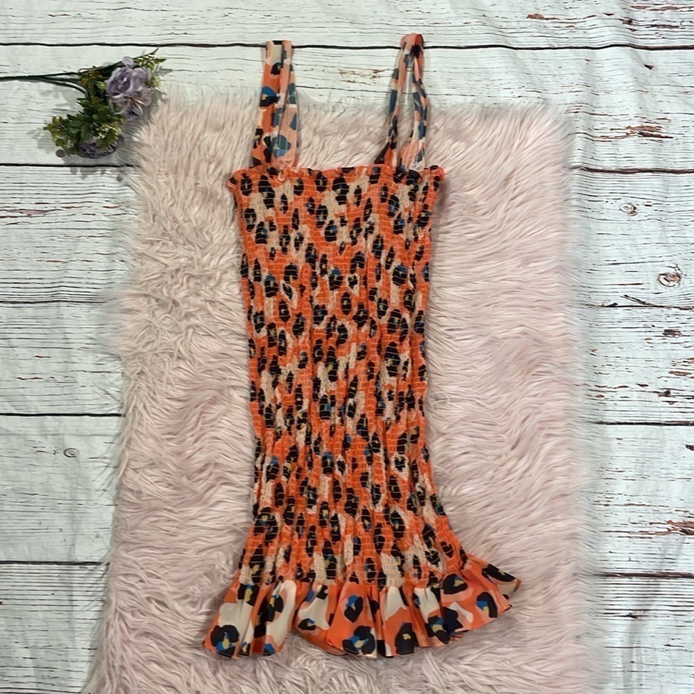 Waverly Grey Printed Sally Dress Leopard Print Mini Fitted Ruffle Beach - Picture 2 of 9